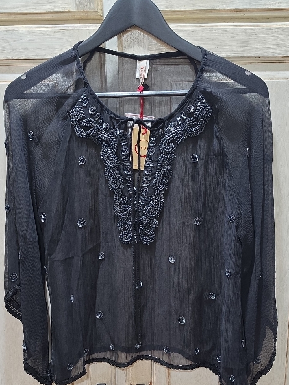 RAGA Sheer Black Embroidered Beaded Blouse